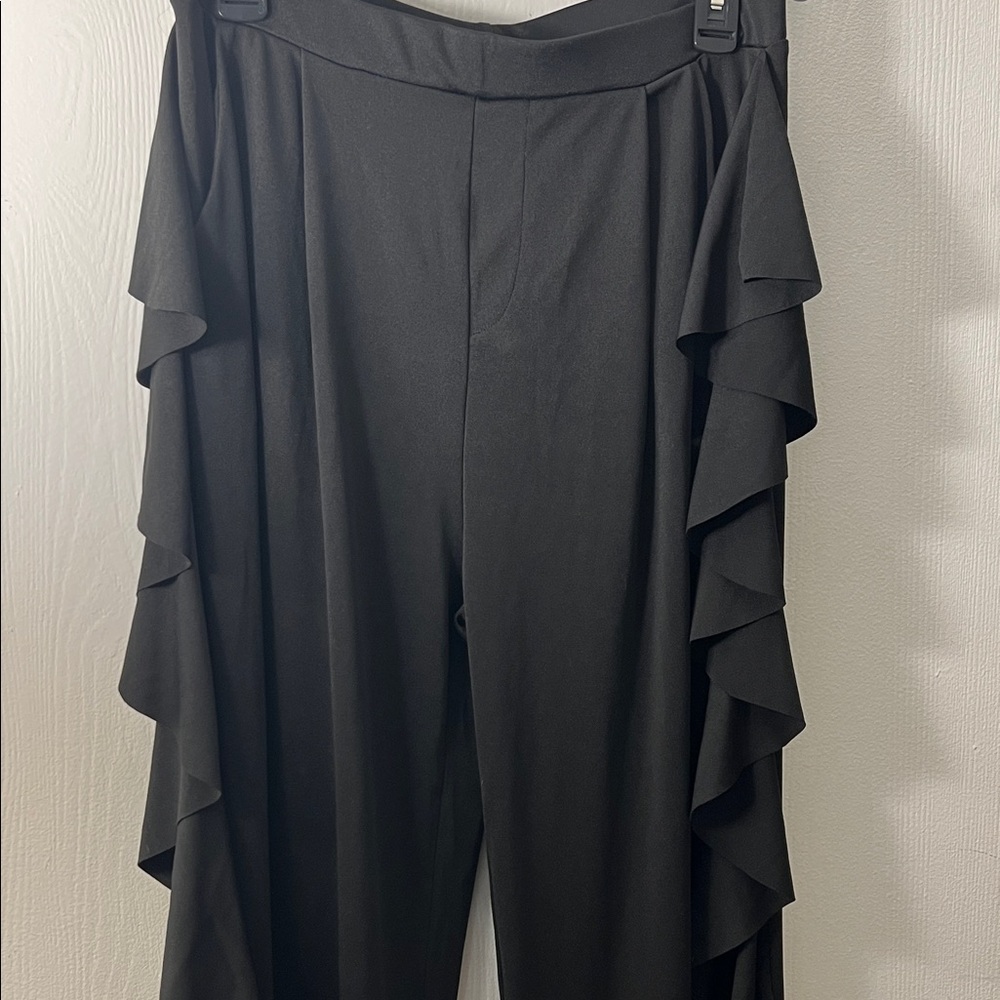Black Ruffle Wide-Leg Pants